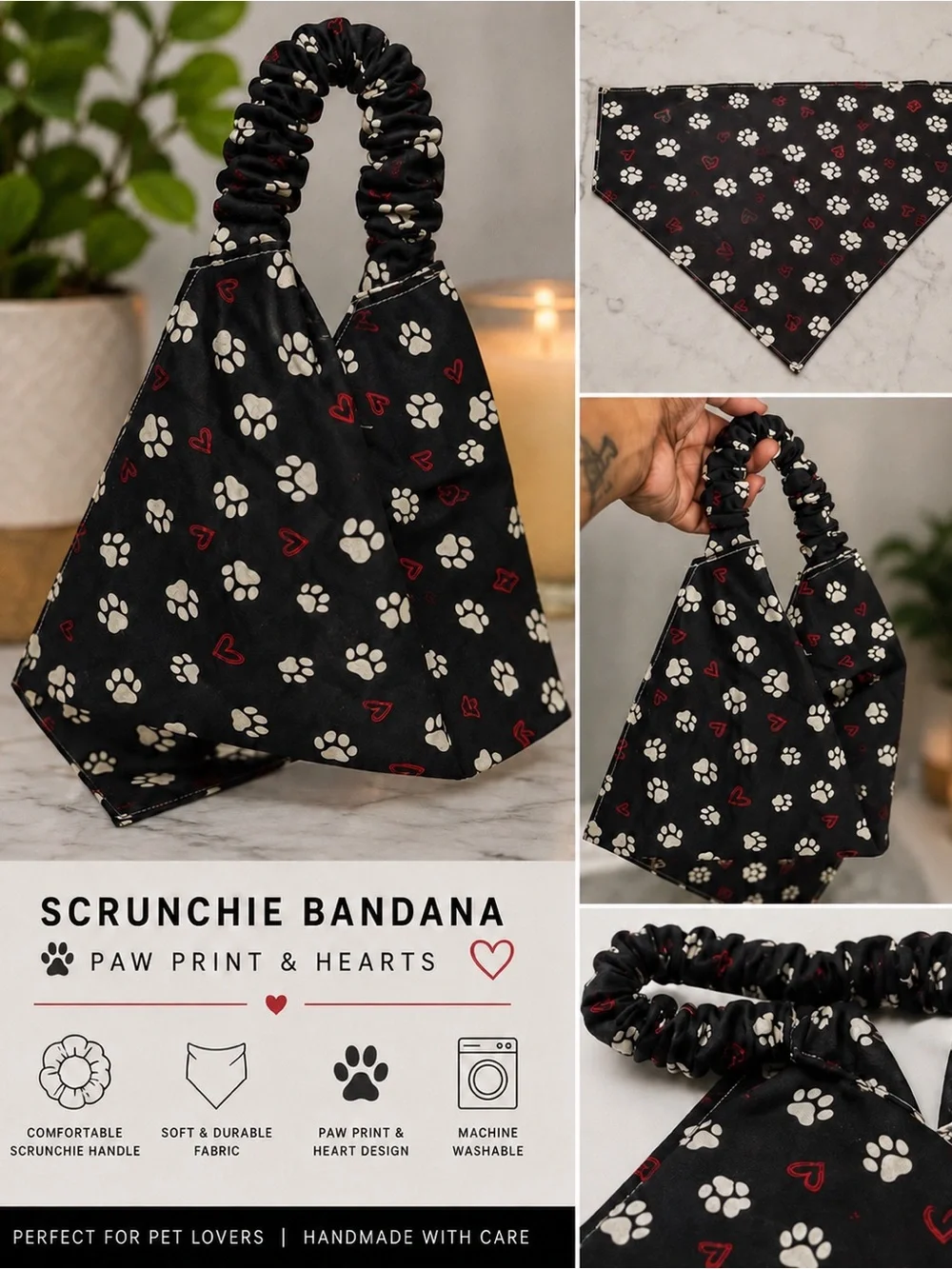 Handmade Scrunchie Bandana for Dogs- Multiple Patterns Available
